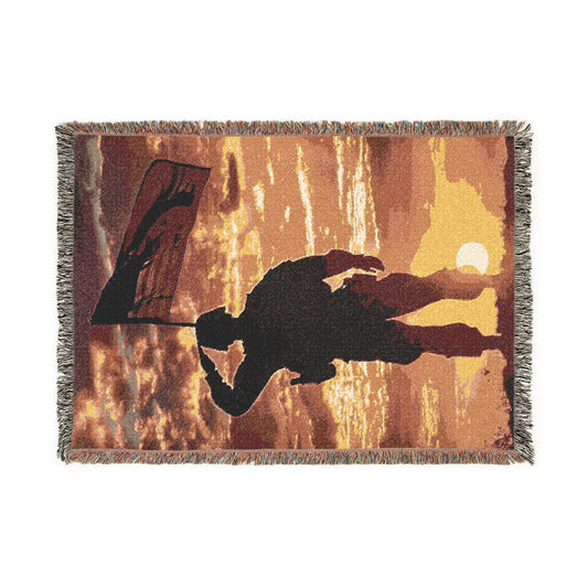 Sunset Surfer Woven Blanket — Retro Surf Silhouette Throw